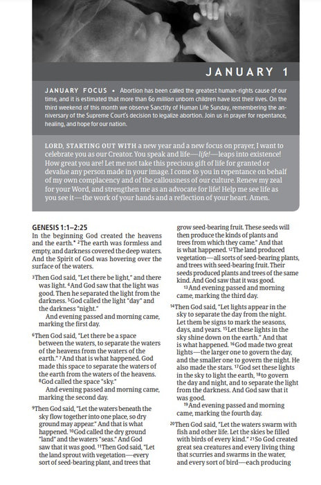 The NLT One Year Pray for Life Bible (Softcover)