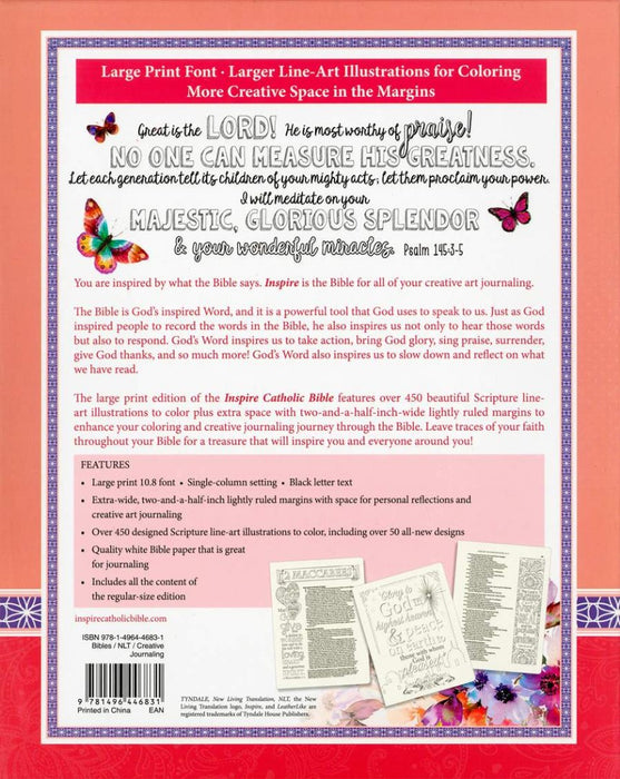 NLT Inspire Catholic Bible Large Print, Pink Fields
