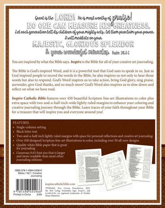 NLT Inspire Catholic Bible (LeatherLike, Dark Brown)