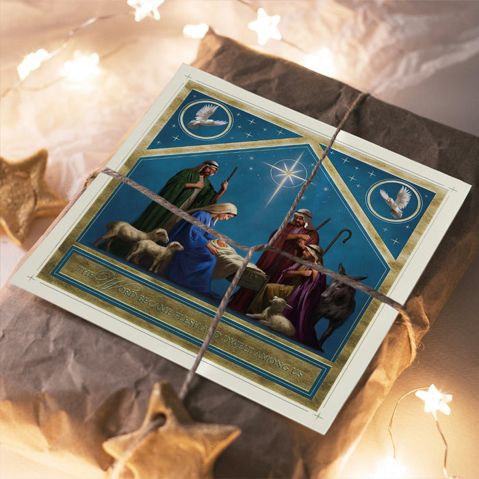 Compassion Charity Christmas Cards: Gold Stable (Pack Of 10)