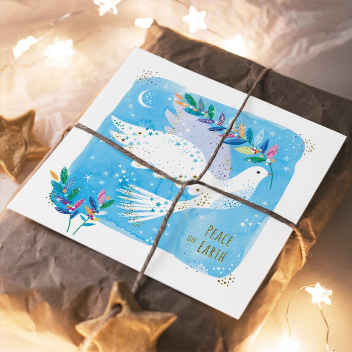 Compassion Charity Christmas Cards: Dove/Stars (Pack Of 10)