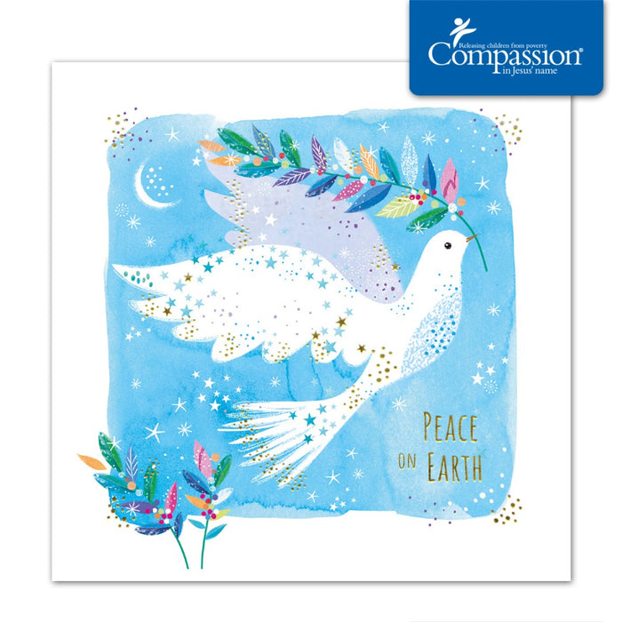 Compassion Charity Christmas Cards: Dove/Stars (Pack Of 10)