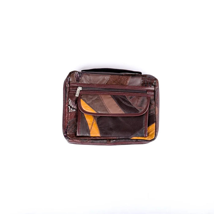 Bible Cover Patchwork Leather Brown Large