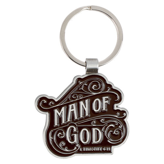 Man Of God Black And Silver Metal Keychain - 1 Timothy 6:11