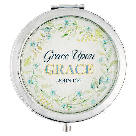 Grace Upon Grace Silver Metal Compact Mirror - John 1:16