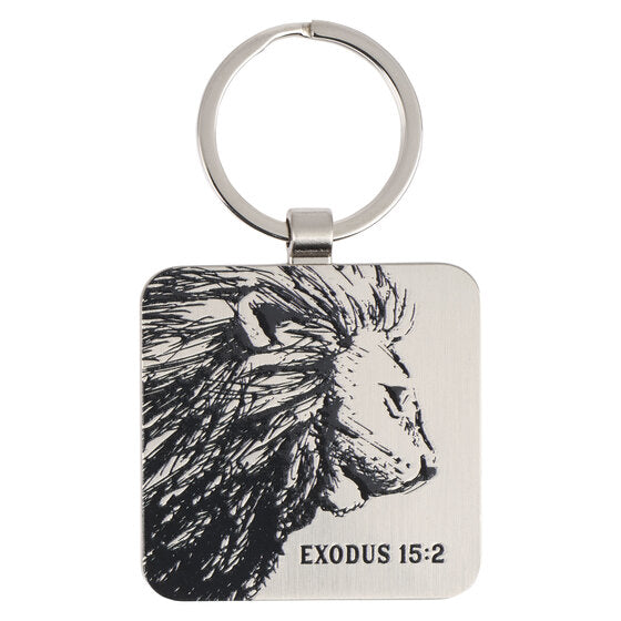 Strength and Defense Lion Silver Metal Keyring - Exodus 15:2