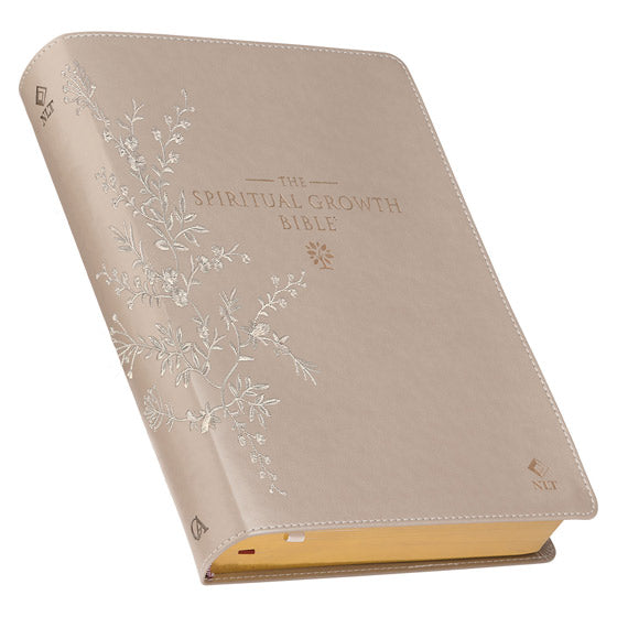 NLT Embroidered Taupe Faux Leather Spiritual Growth Bible