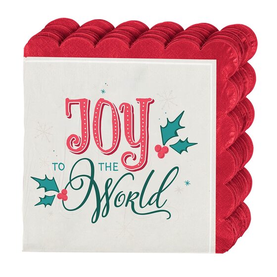 Joy to the World Red Scalloped Paper Napkin Set