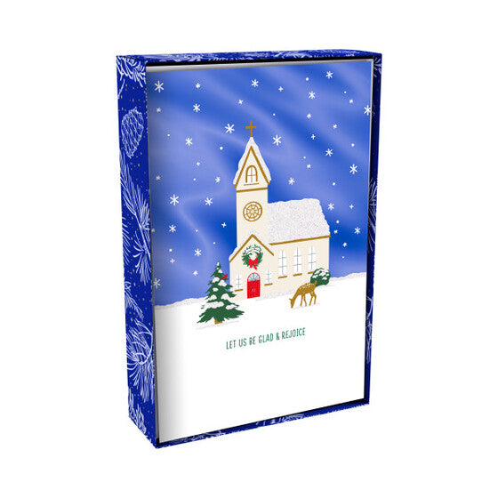 Christmas Boxed Cards: Rejoice Winter Church (Box of 18)
