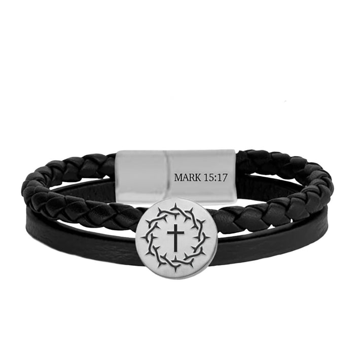 Crown Cross Braided Metal Bracelet