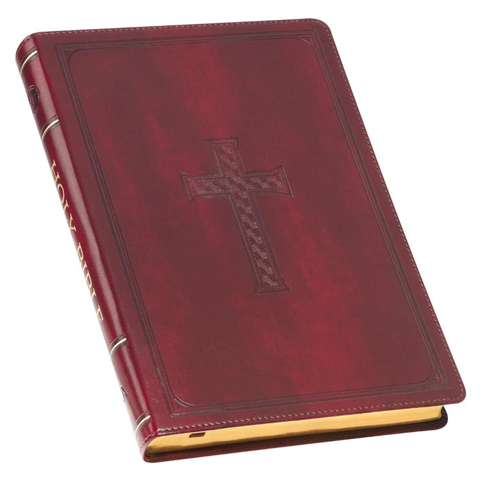 Burgundy Cross Faux Leather Large Print Thinline King James