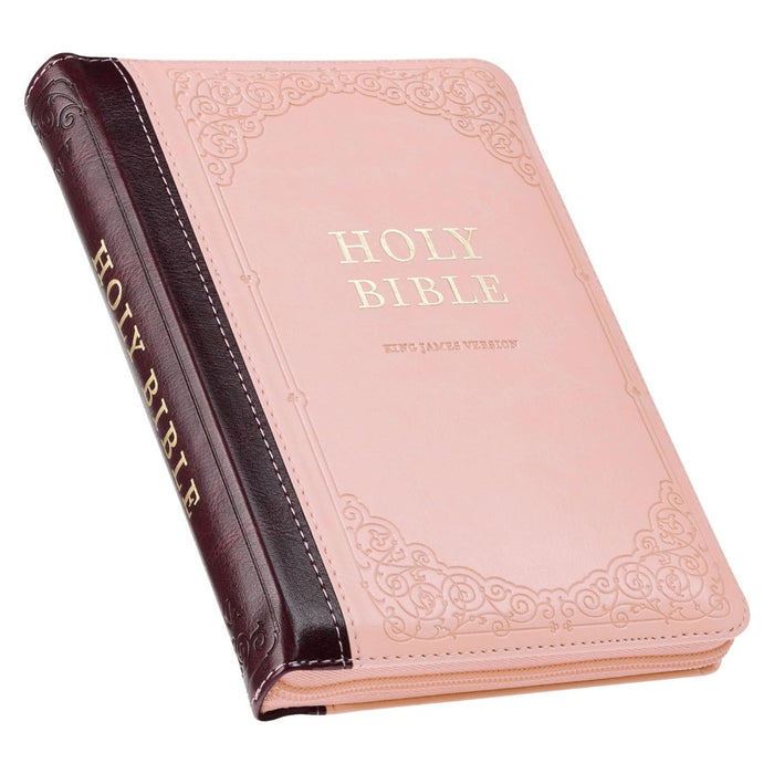 Burgundy And Pink Floral Faux Leather Compact KJV Bible