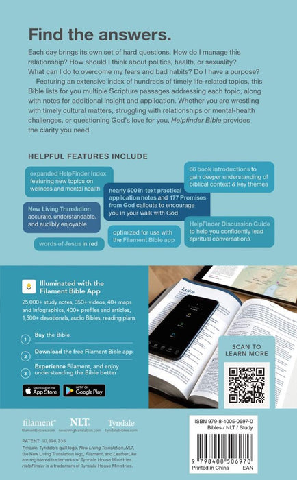 NLT Helpfinder Bible, Filament Enabled, Blue