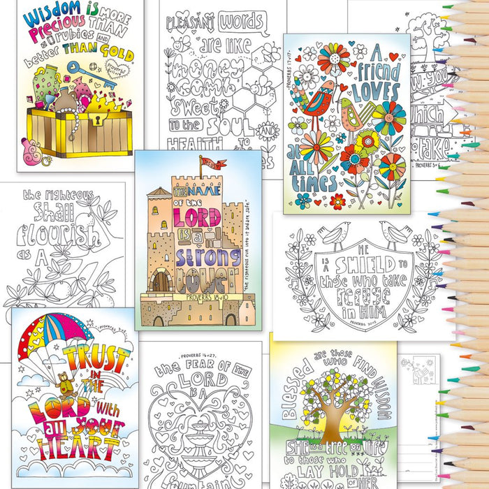 10 Exploring Proverbs Colouring Postcards