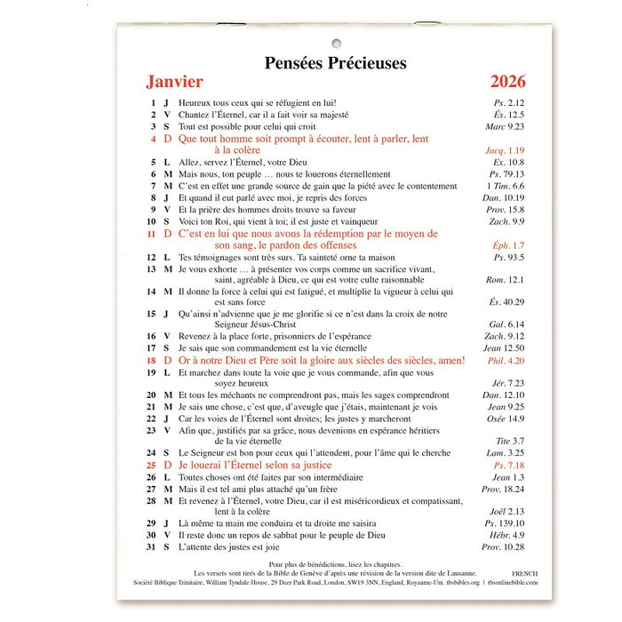 French Golden Thoughts Calendar 2026