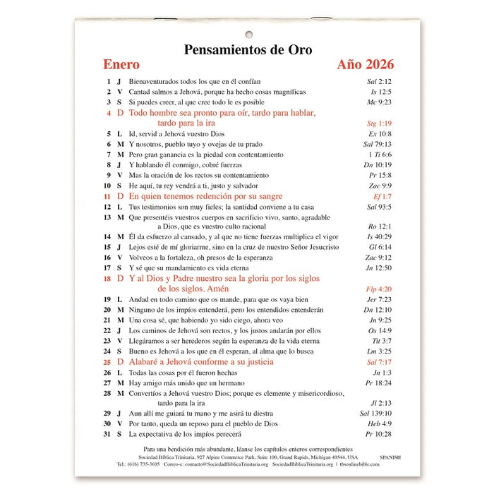 Spanish Golden Thoughts Calendar 2026