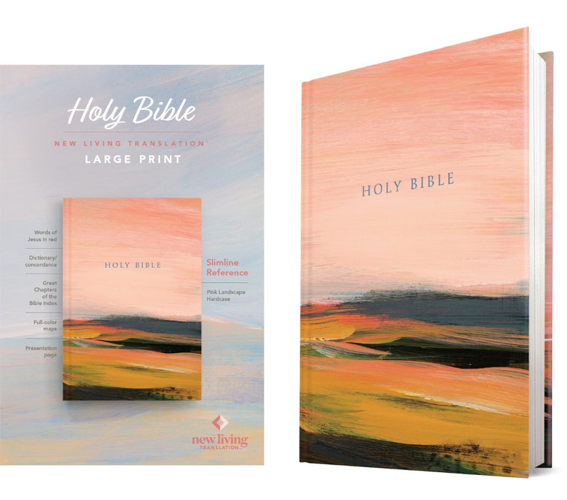NLT Large Print Slimline Reference Bible, Pink Landscape