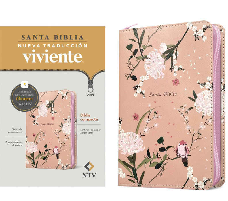 Biblia Compacta NTV De Zíper, Con Filament, Jardín Coral