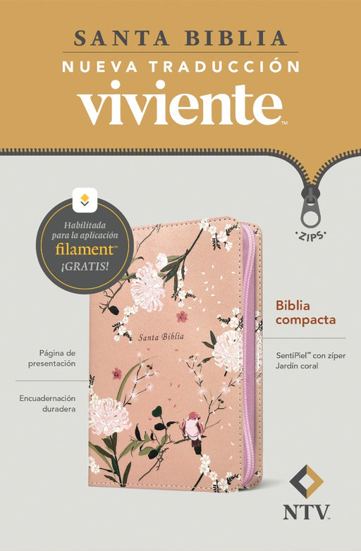 Biblia Compacta NTV De Zíper, Con Filament, Jardín Coral
