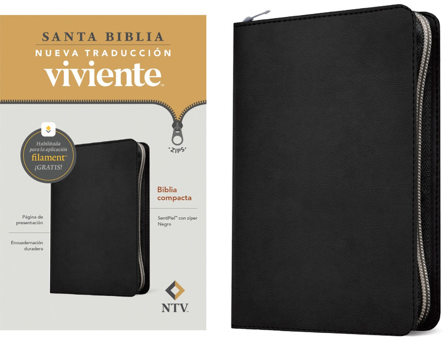 Biblia Compacta NTV De Zíper, Con Filament, Negro