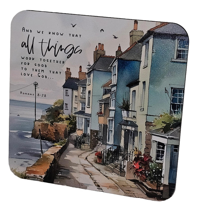 Bible Coaster - All Things Work Together - Seaside Houses