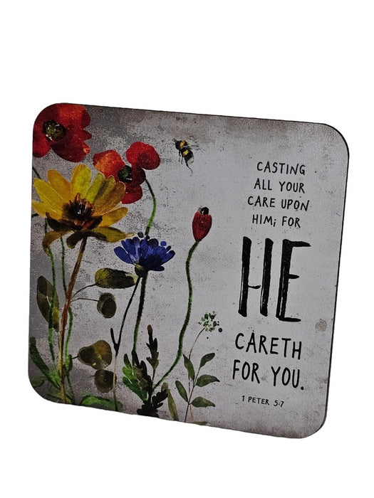 Bible Coaster - Casting All Your Care Upon Him - Poppy And B