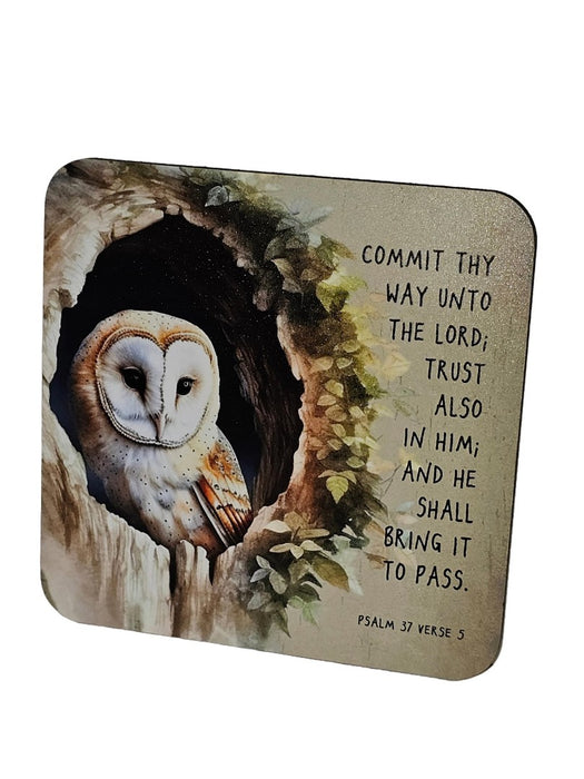 Bible Coaster - Commit Thy Way Unto The Lord - Owl