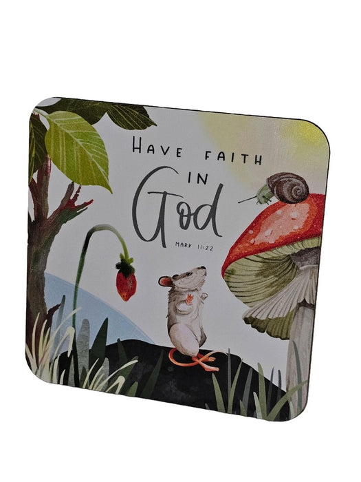 Bible Coaster - Have Faith In God Snail And Mouse