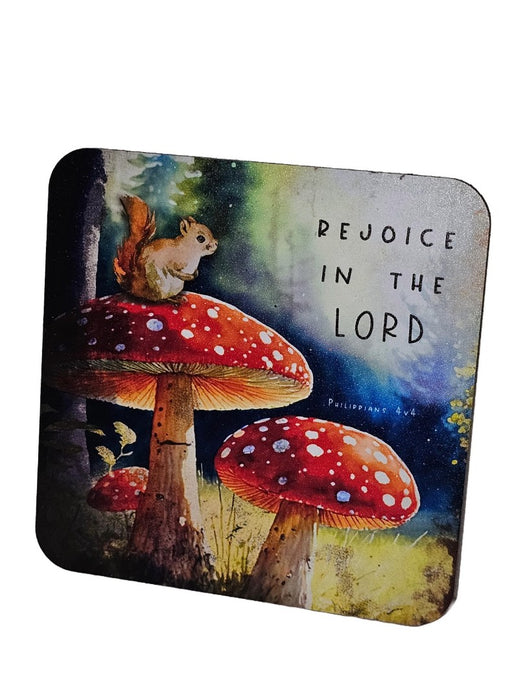 Bible Coaster - Rejoice In The Lord Toadstool And Squirrel