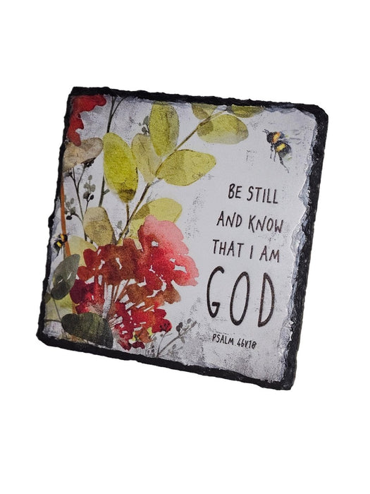 Bible Slate - Be Still And Know - Red Flower And Bee