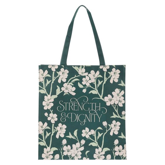 Strength and Dignity Green Floral Reusable Shopping Tote Bag