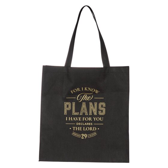 The Plans Black Reusable Non-woven Shopping Tote Bag