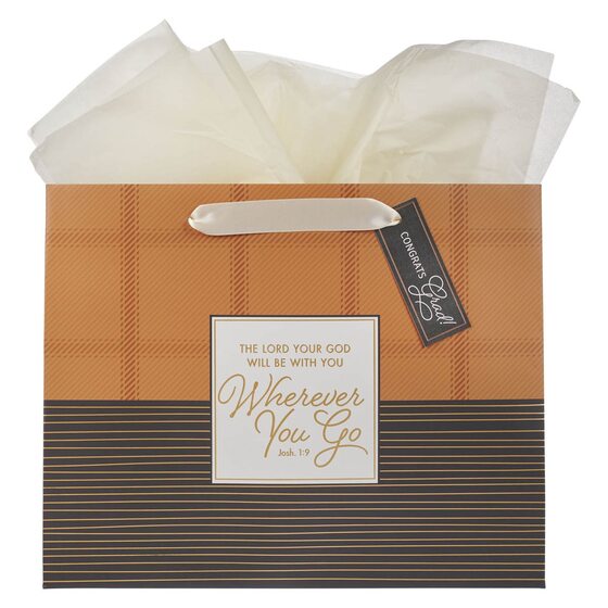 Wherever You Go Brown Striped Plaid Large Landscape Gift Bag