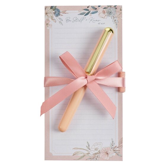 Magnetic Shopping List W/Pen Be Still Pink/Blue Floral