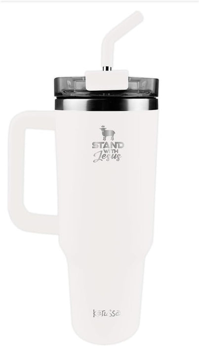 Stand With Jesus - 40 Oz Stainless Steel Mug with Straw