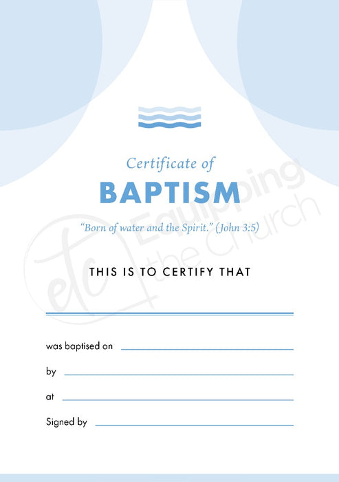 ETC Baptism Certificate A4 Portrait (pack of 10)