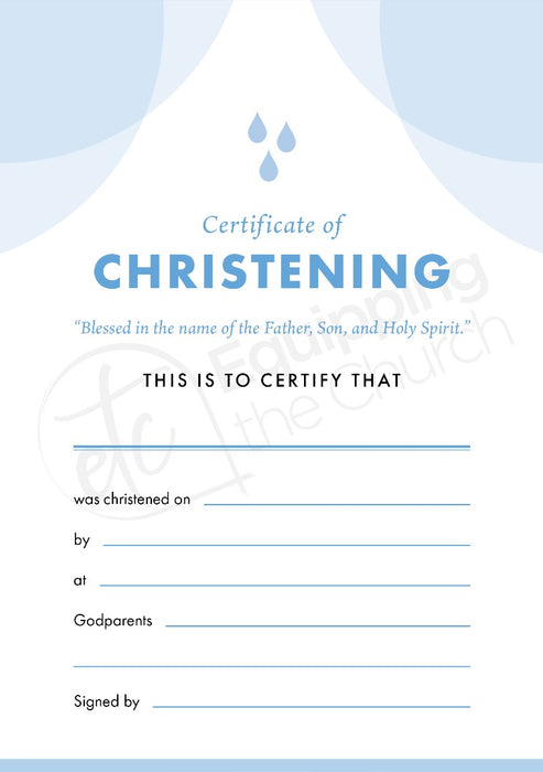 ETC Christening Certificate A4 Portrait (pack of 10)