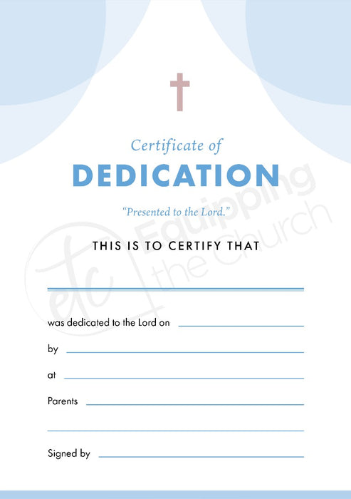 ETC Dedication Certificate A5 Portrait (pack of 10)