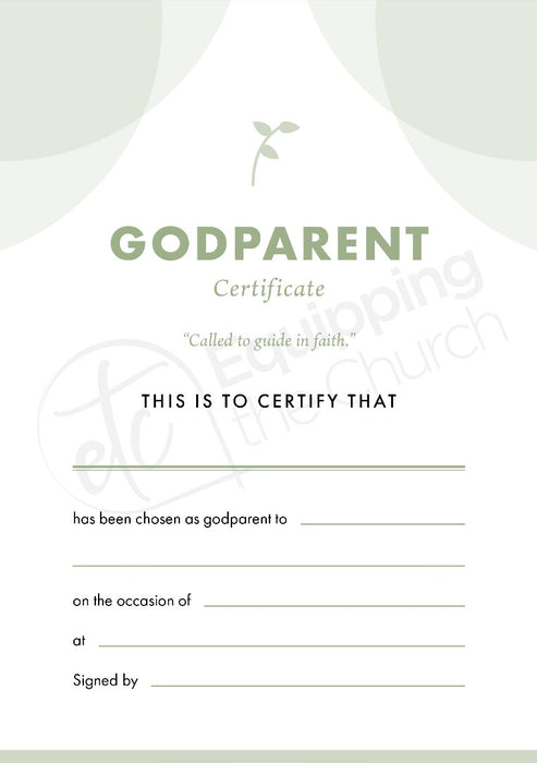 ETC Godparent Certificate A5 Portrait (pack of 10)