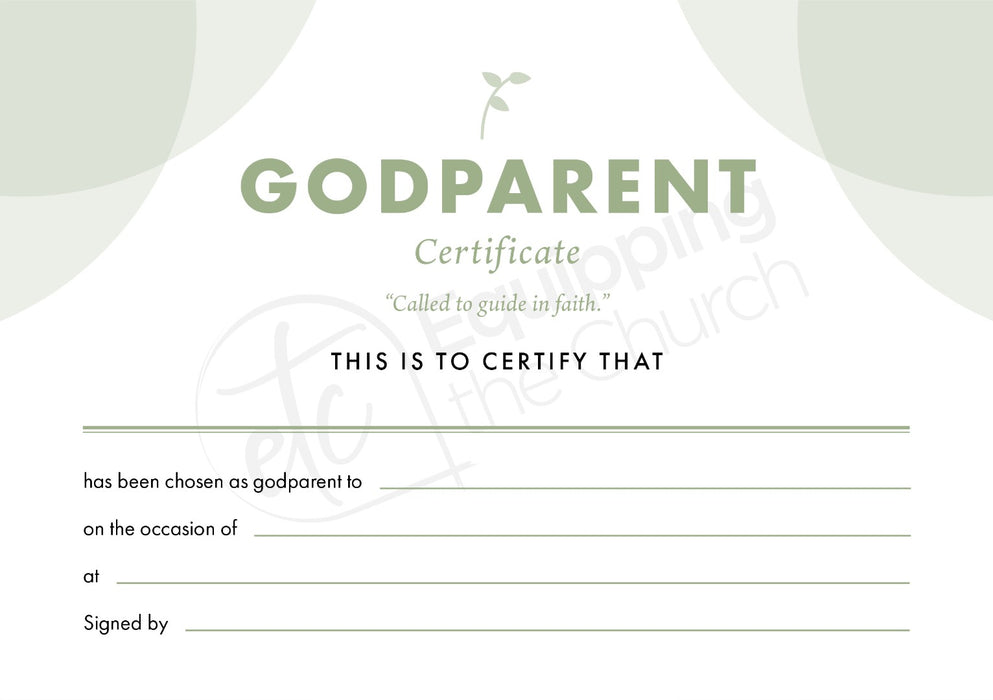 ETC Godparent Certificate A5 Landscape (pack of 10)