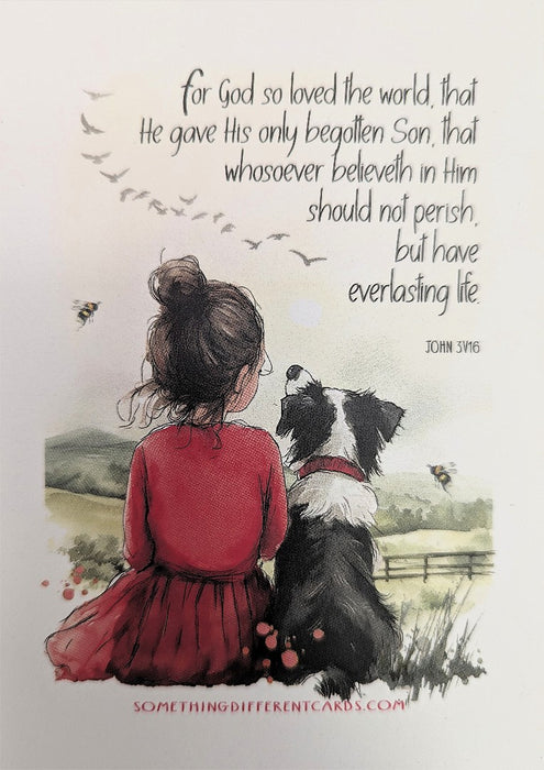 Our Father in Heaven (Girl & Dog) Bible Card