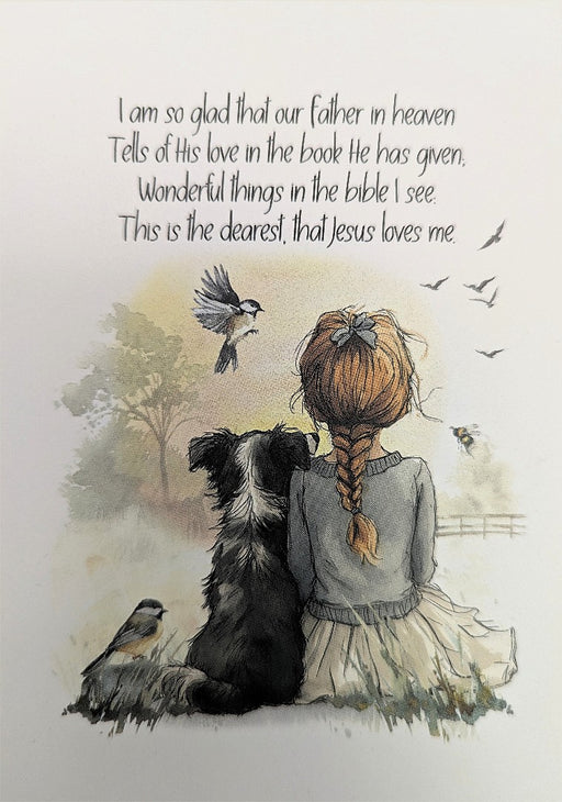 Our Father in Heaven (Girl & Dog) Bible Card