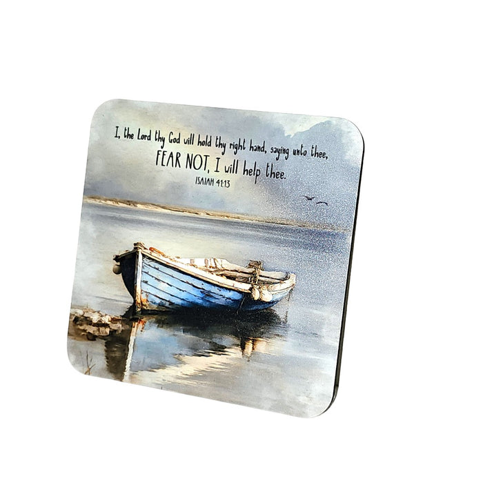 Bible Coaster - Fear not I will help thee [Boat in water]