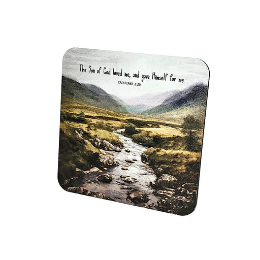 Bible Coaster - The Son of God Loved Me (River & Mountains])