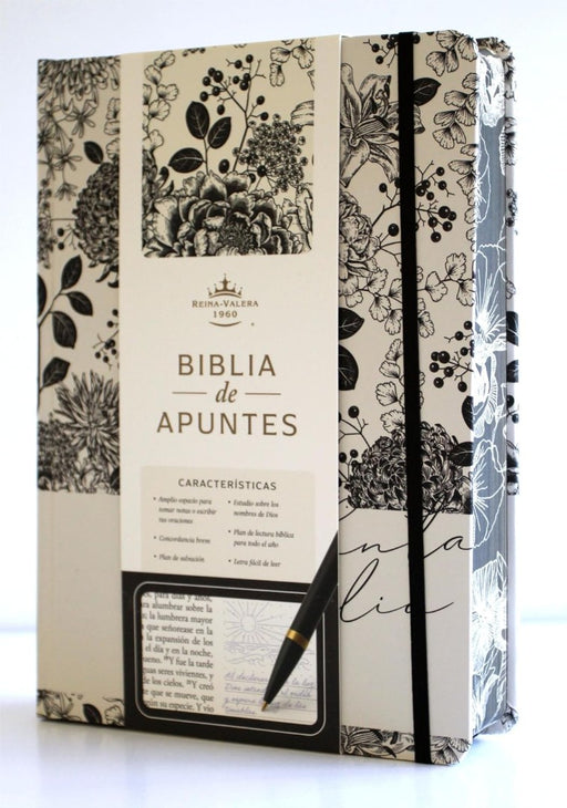 Biblia de Apuntes RVR 1960 Tapa Dura, Blanco y Negro Con Flo