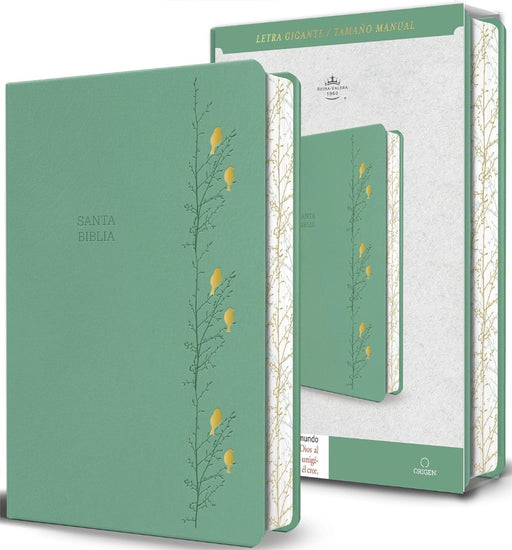 Biblia RVR 1960 Letra Gigante Simil Piel Verde Con Pajaros
