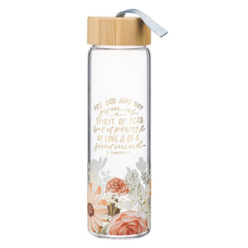 No Fear Pink Floral Glass Water Bottle with Bamboo Lid
