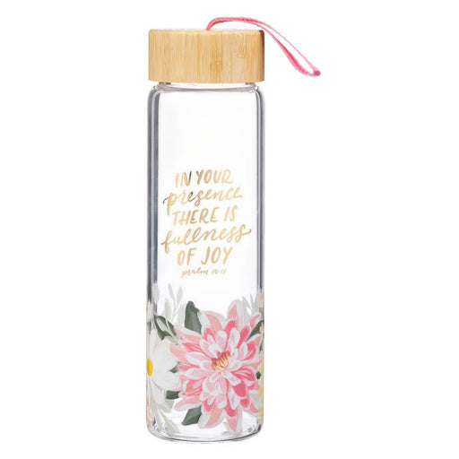 Fullness of Joy Floral Glass Water Bottle with Bamboo Lid