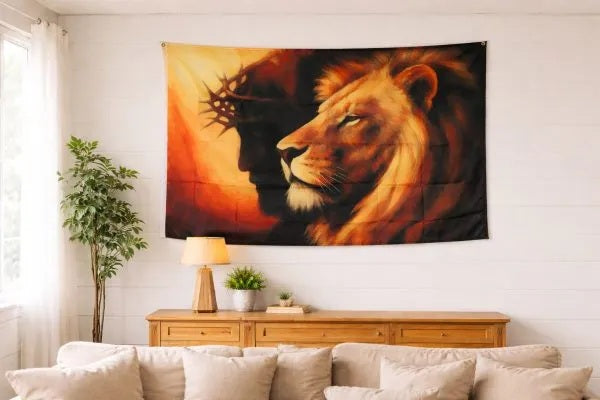 Flag Jesus and the Lion - 3ft x 5ft