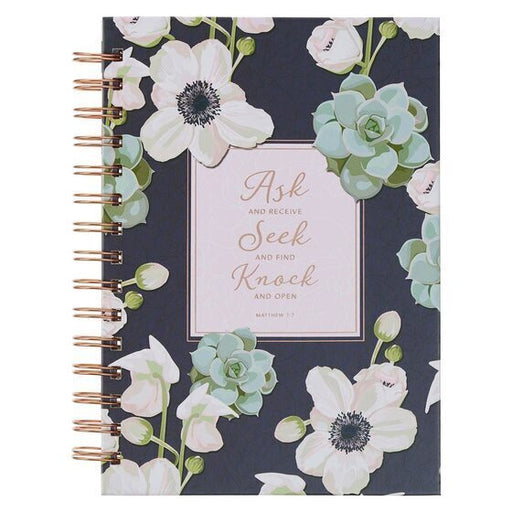 Ask, Seek, Knock Navy Floral Spiral Journal